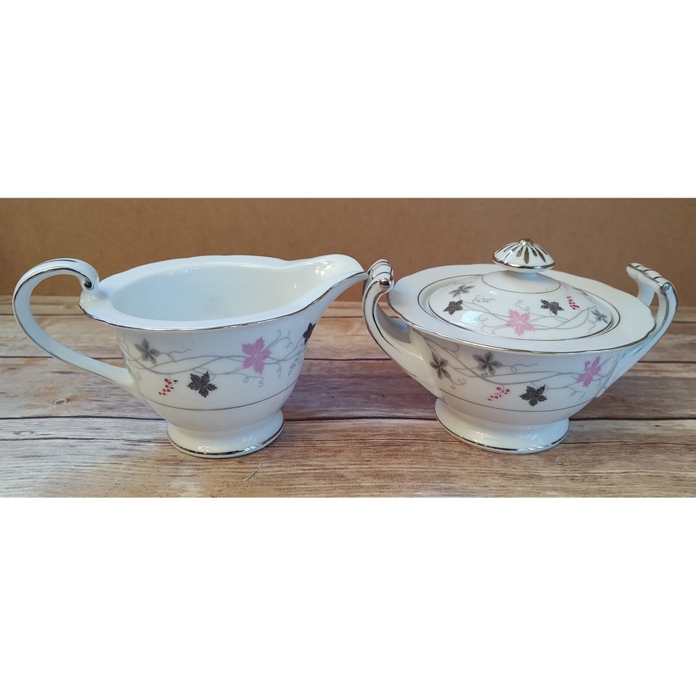Crescent Fine China Twilight Pattern Creamer and Sugar Bowl S7